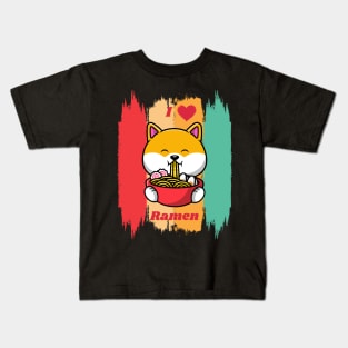 Dog Eating Ramen Kids T-Shirt